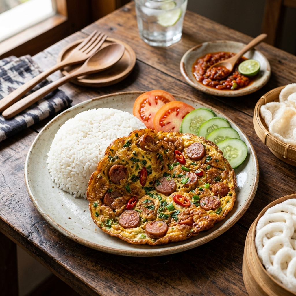 Nasi Telur Dadar Sosis